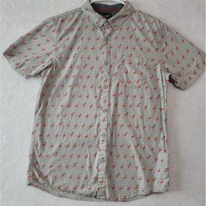 Retrofit Mens Grey Button Up Pink Flamingo Short Sleeve Shirt Size Medium